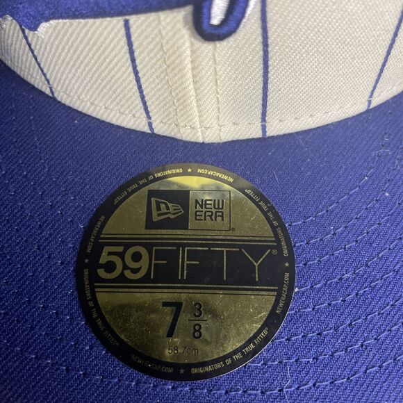 Los Angeles Dodgers New Era 59FIFTY Off White Pinstripe Script Hat Cap 7 3/8 - Picture 3 of 10
